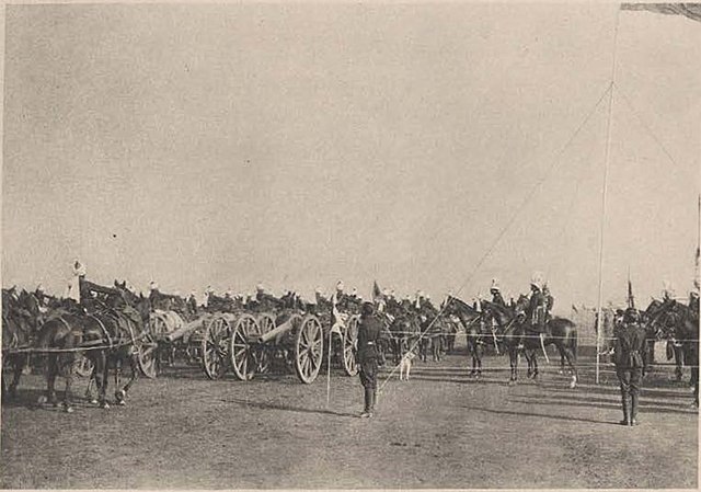 Image de guerre avec des chevaux alignés
