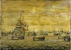 tableau de 1700 repésentant un Bateau pêchant le Hareng de l'Atlantique.
