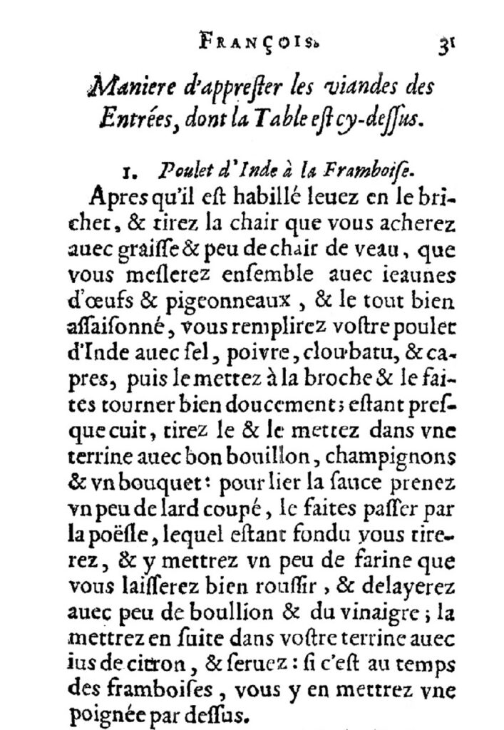 Extrait d'un livre de recettes de cuisine de 1651