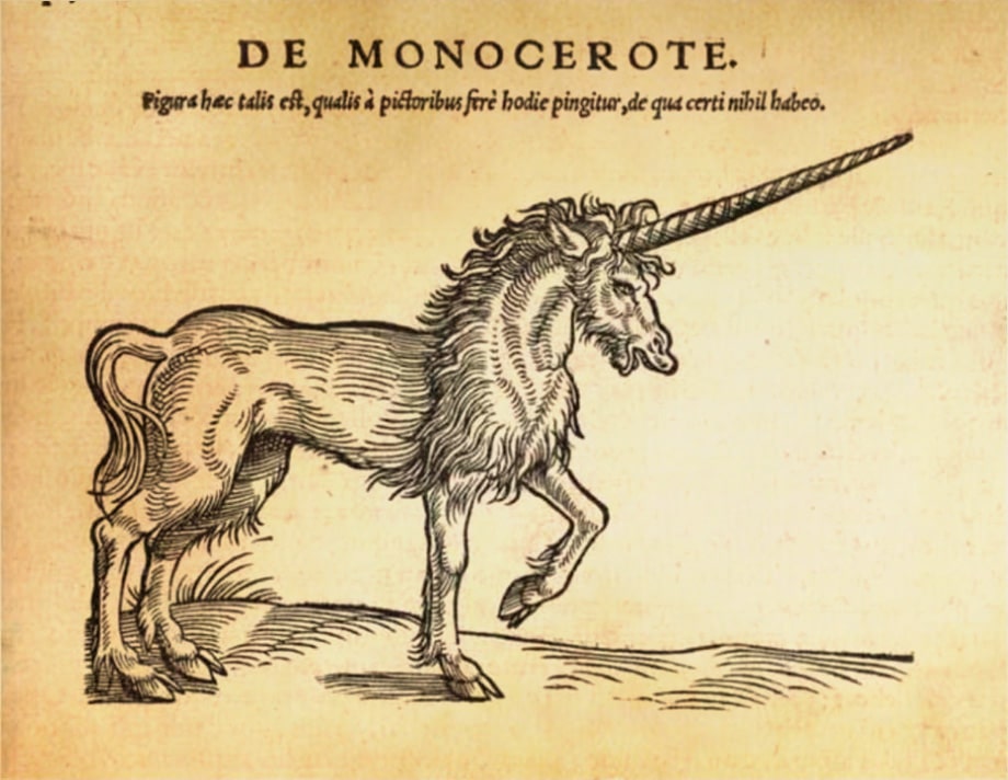 La licorne dans les bestiaires du Moyen Âge, ici tirée du Historiae Animalium de Conrad Gessner, XVIe siècle (1551)