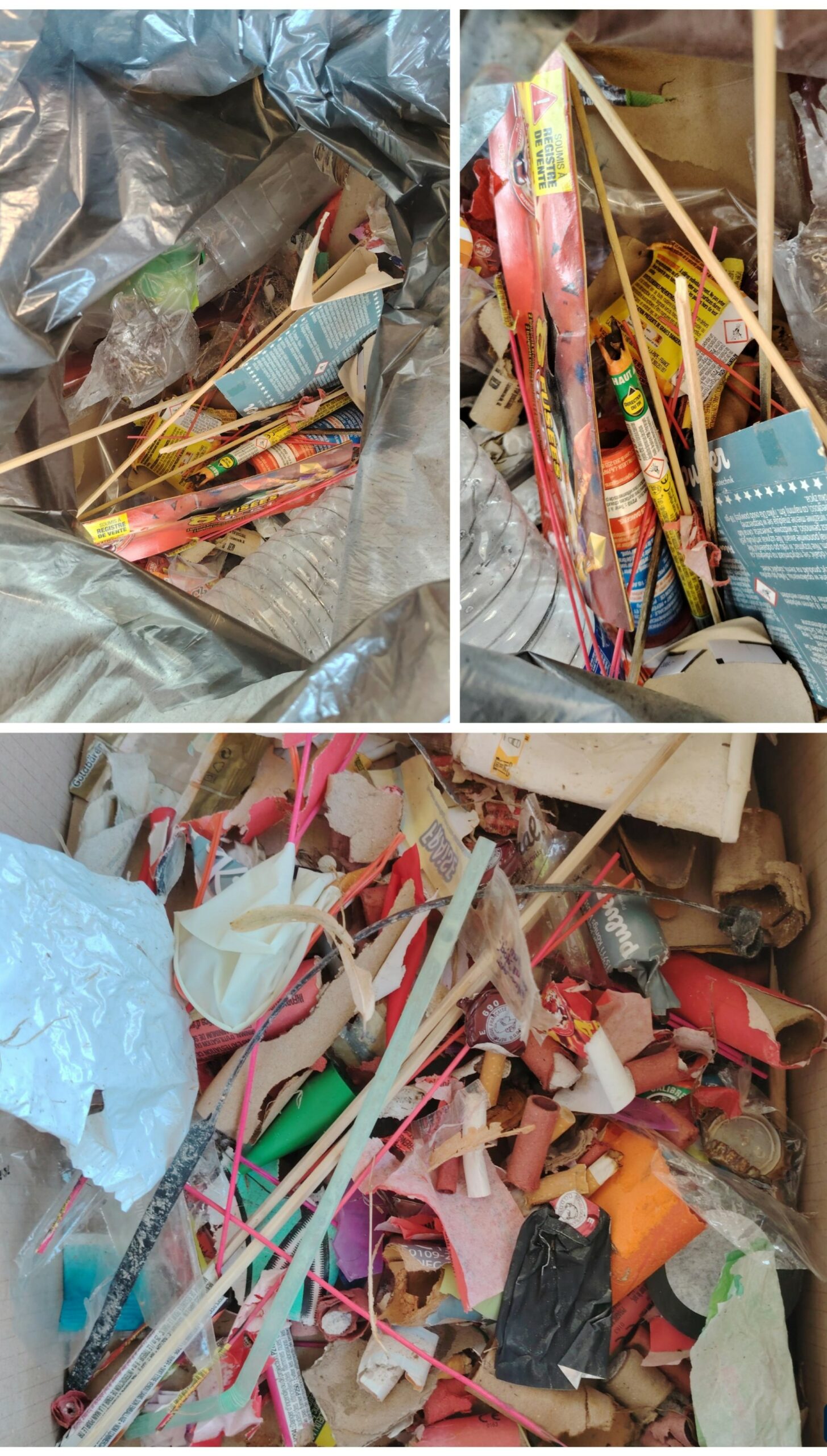 déchets récoltés après les feux d'artifice du 14 juillet 2025