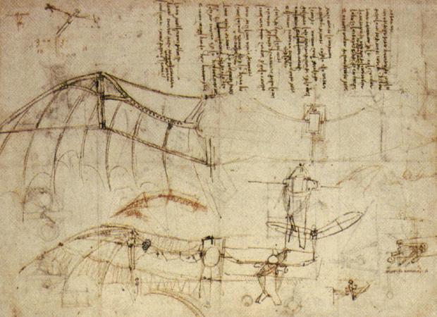 croquis aile de chauve souris léonard de vinci